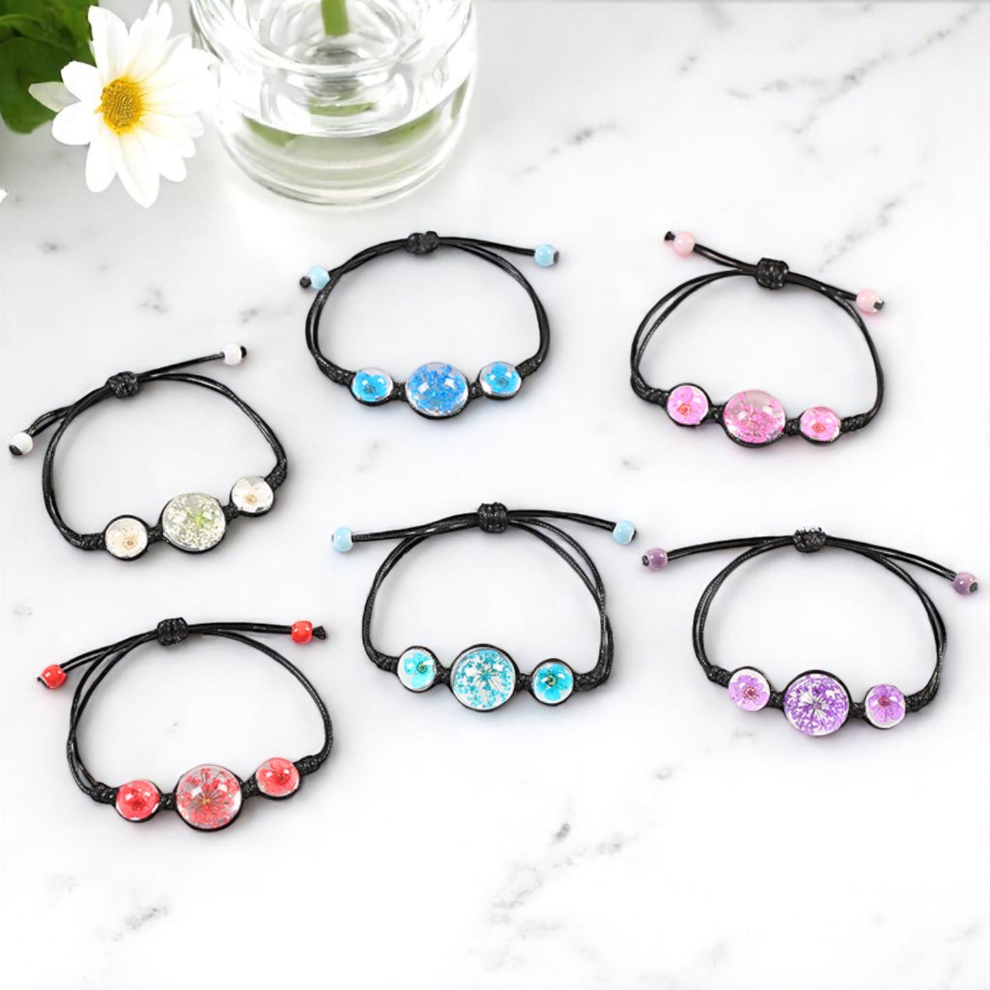 Handmade Adjustable Dried Flower Bracelet - Elegant and Colorful Designs, Unique Bracelets, Gift for Nature Lovers, Eco-Friendly Jewelry, nature-inspired, Nature-inspired Bracelet,