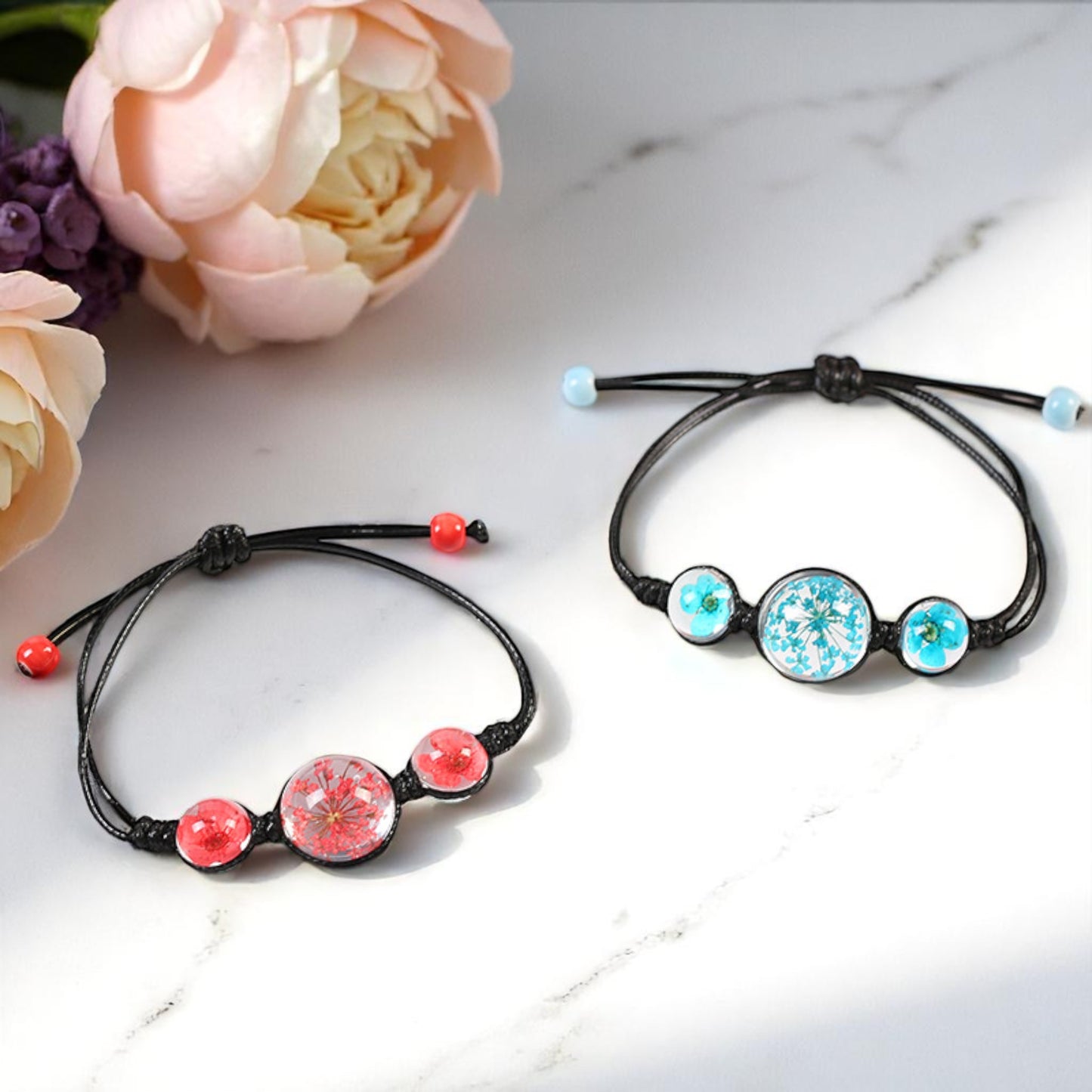 Handmade Adjustable Dried Flower Bracelet - Elegant and Colorful Designs, Unique Bracelets, Gift for Nature Lovers, Eco-Friendly Jewelry, nature-inspired, Nature-inspired Bracelet,
