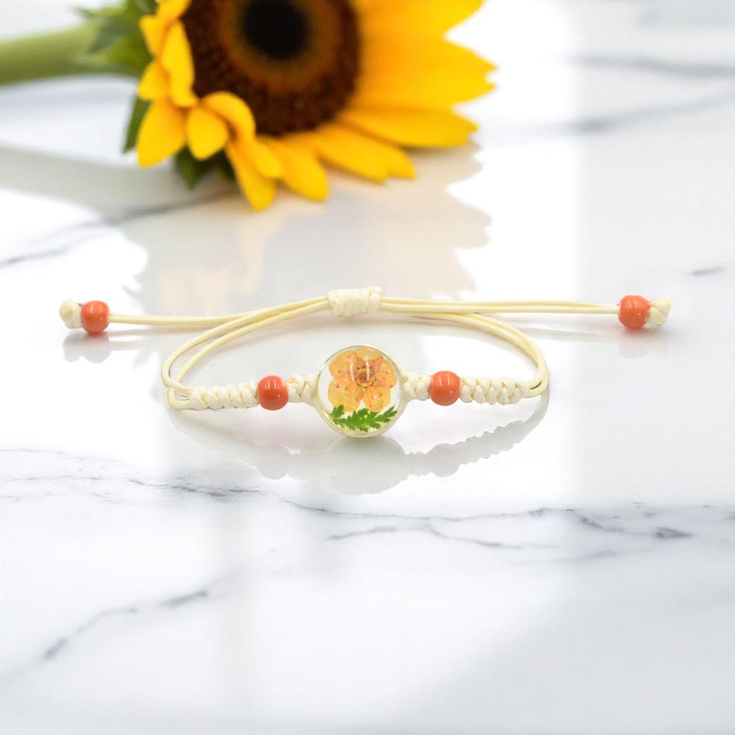 Handcrafted Floral Resin Adjustable Bracelets with Flower and Leaf – Nature-Inspired Jewelry, Unique Gift Ideas, Real Flower Encased in Resin, Handcrafted Resin Bracelets,