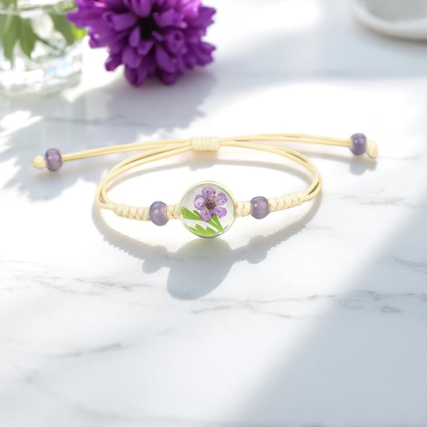 Handcrafted Floral Resin Adjustable Bracelets with Flower and Leaf – Nature-Inspired Jewelry, Unique Gift Ideas, Real Flower Encased in Resin, Handcrafted Resin Bracelets,