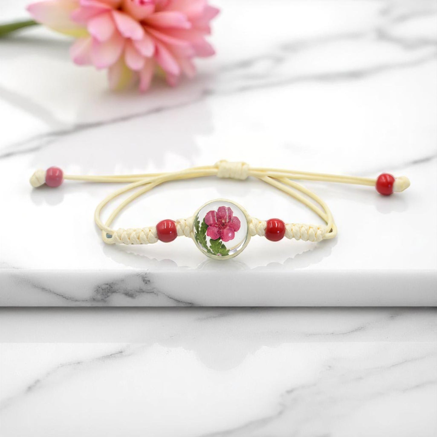 Handcrafted Floral Resin Adjustable Bracelets with Flower and Leaf – Nature-Inspired Jewelry, Unique Gift Ideas, Real Flower Encased in Resin, Handcrafted Resin Bracelets,