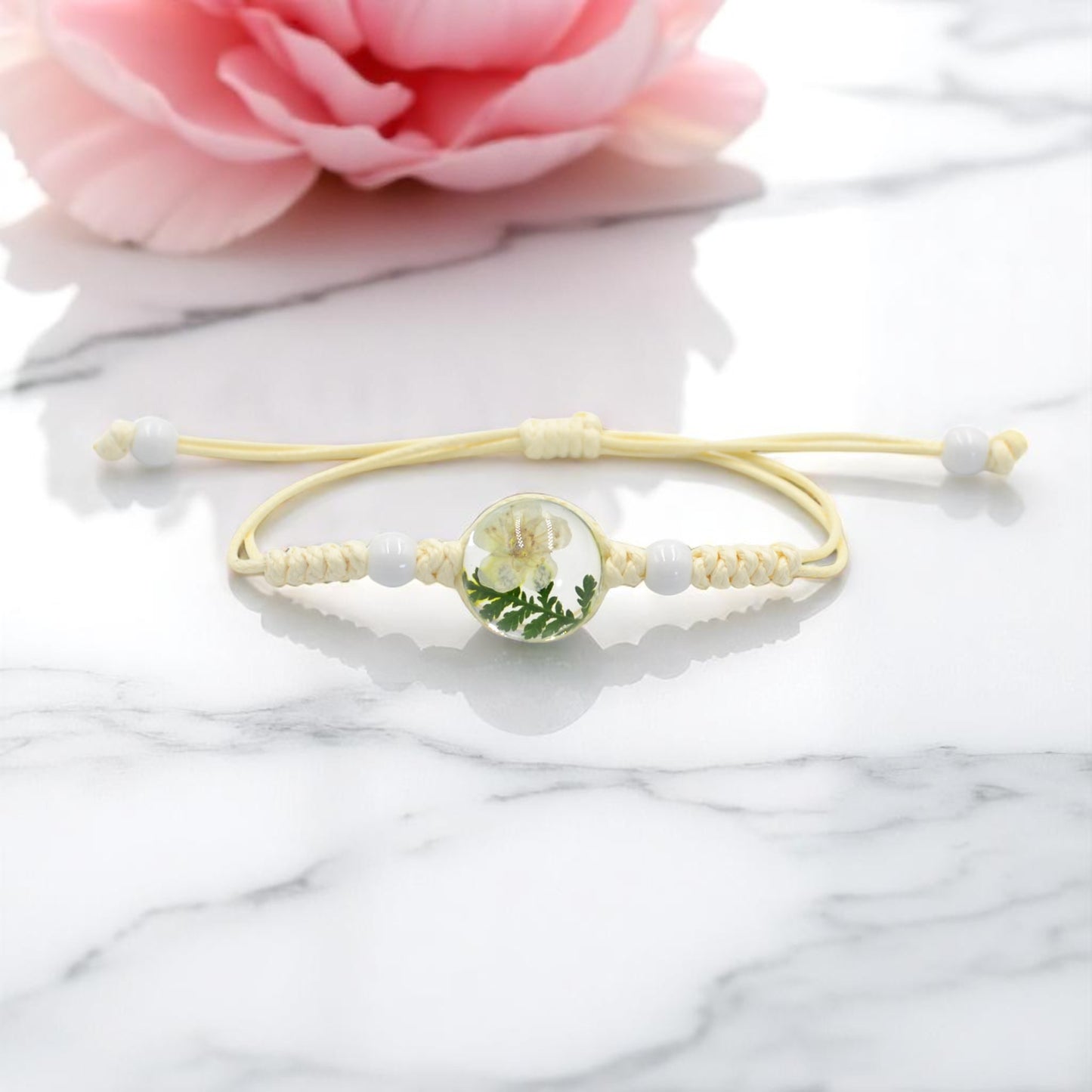 Handcrafted Floral Resin Adjustable Bracelets with Flower and Leaf – Nature-Inspired Jewelry, Unique Gift Ideas, Real Flower Encased in Resin, Handcrafted Resin Bracelets,