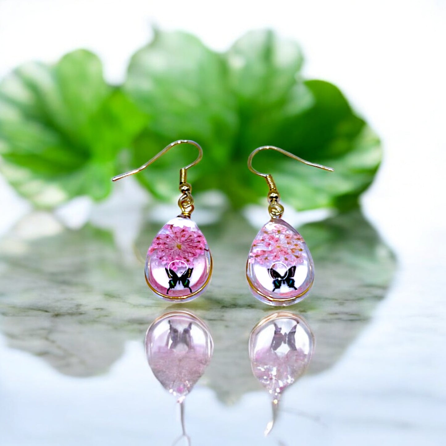Whimsical Butterfly & Floral Drop Earrings – Handcrafted Nature-Inspired Jewelry, Resin Dangle Earrings, Colorful Spring Garden Design, Gift for Nature Lovers