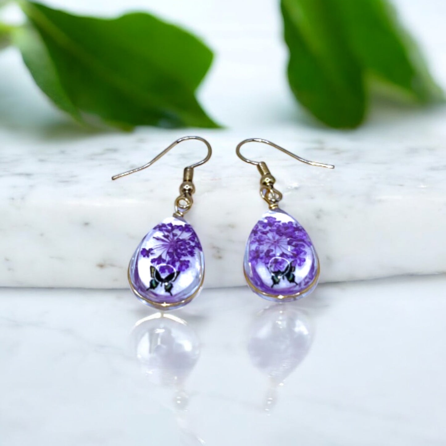 Whimsical Butterfly & Floral Drop Earrings – Handcrafted Nature-Inspired Jewelry, Resin Dangle Earrings, Colorful Spring Garden Design, Gift for Nature Lovers