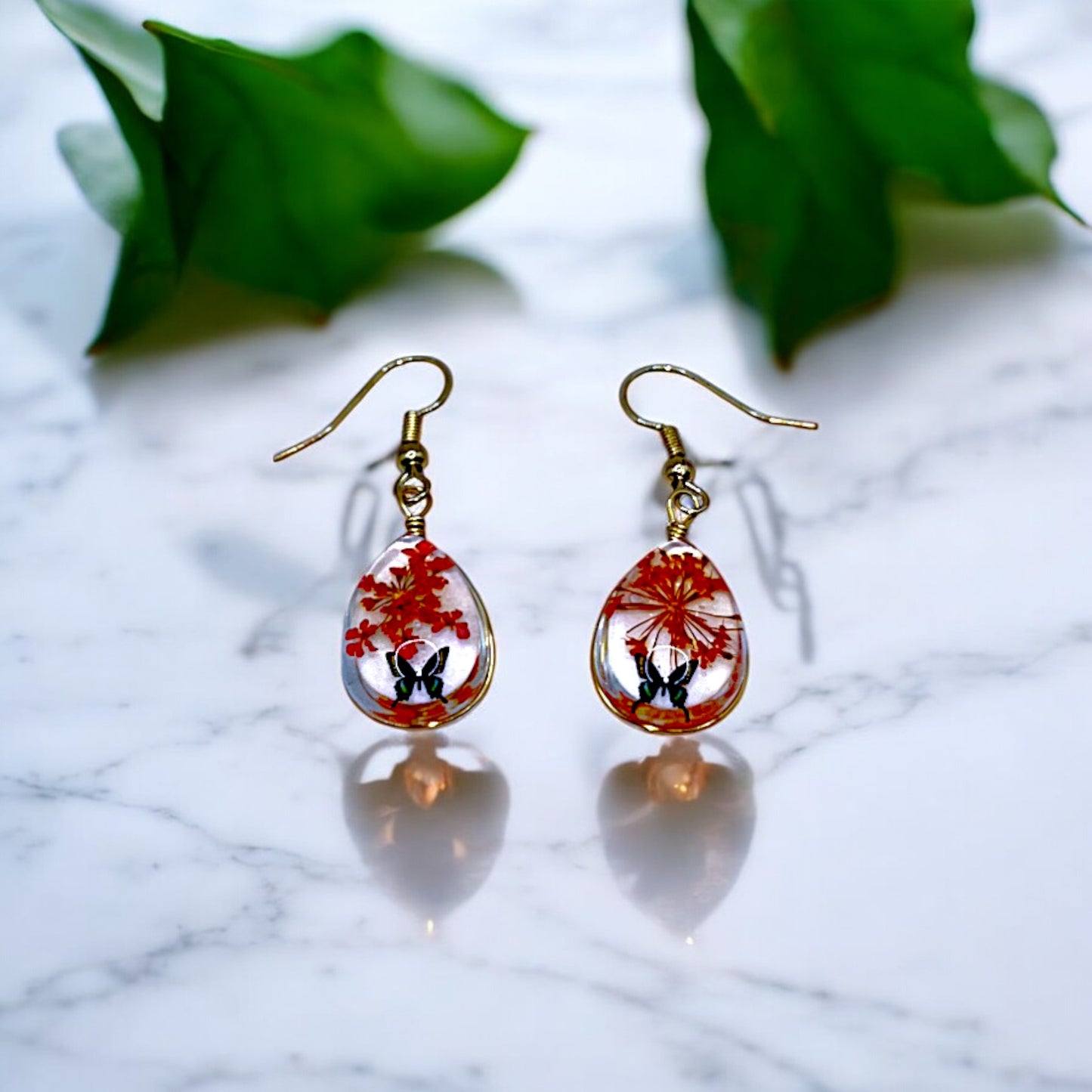 Whimsical Butterfly & Floral Drop Earrings – Handcrafted Nature-Inspired Jewelry, Resin Dangle Earrings, Colorful Spring Garden Design, Gift for Nature Lovers