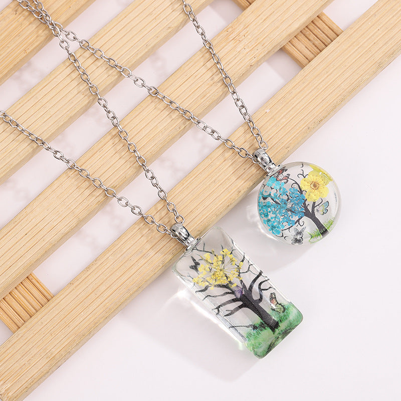 Handcrafted Four Seasons Tree Pendant Necklace – Resin Art Jewelry with Adjustable Chain, Nature-Inspired Pendant, Handmade Tree Necklaces, Round and Rectangle Tree Necklaces, Seasonal Jewelry Gift