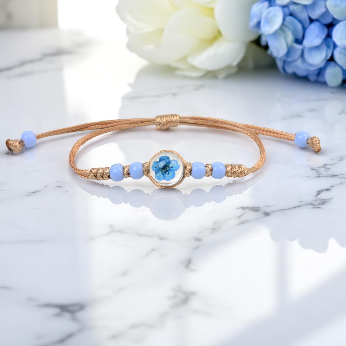 Handcrafted Floral Charm Beaded Bracelets – Adjustable and Vibrant, Handmade Floral Bracelets, Adjustable Beaded Bracelets, Boho Style Jewelry for Women, Dried Flower Charm Bracelets, Resin Flower Jewelry, Unique Handmade Jewelry