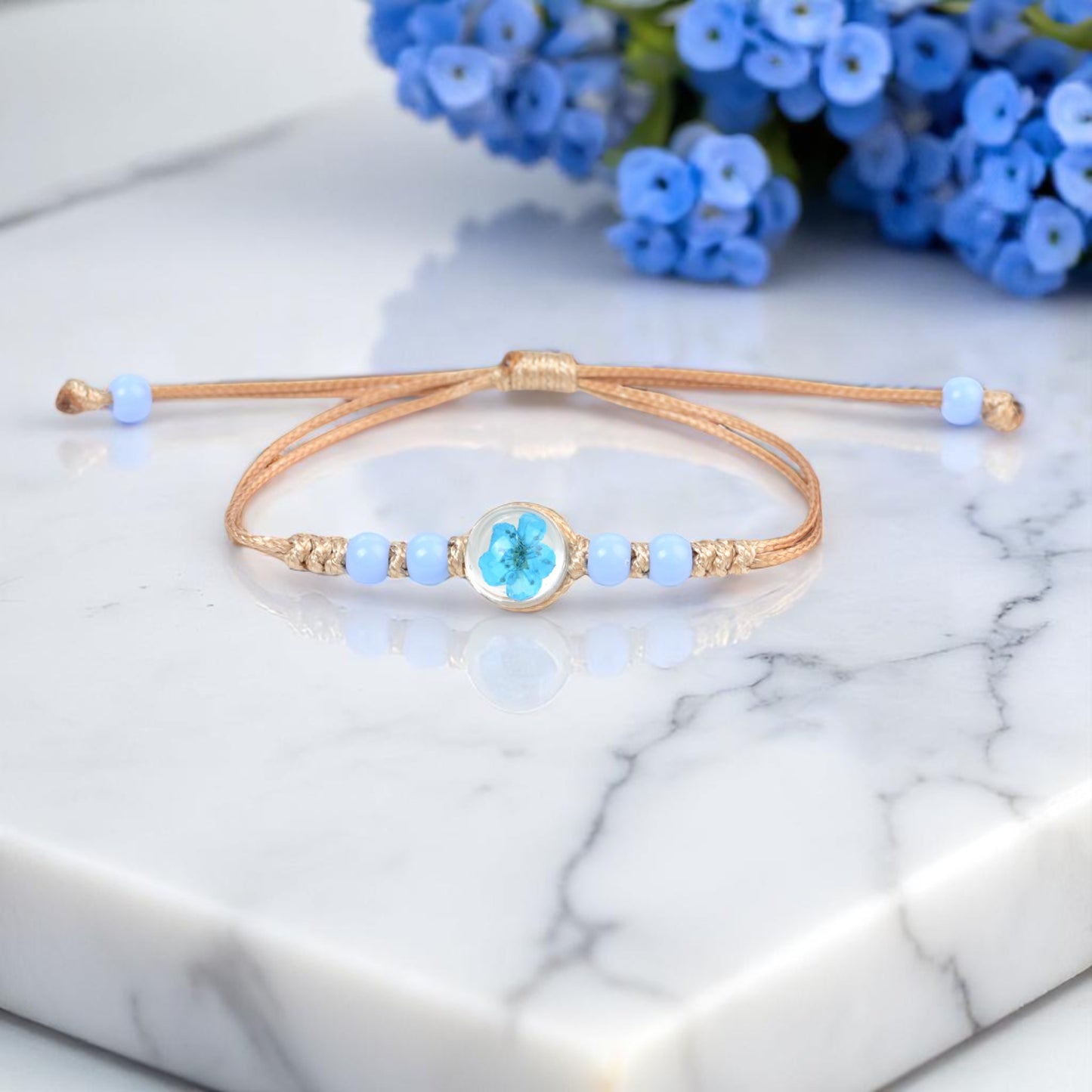Handcrafted Floral Charm Beaded Bracelets – Adjustable and Vibrant, Handmade Floral Bracelets, Adjustable Beaded Bracelets, Boho Style Jewelry for Women, Dried Flower Charm Bracelets, Resin Flower Jewelry, Unique Handmade Jewelry
