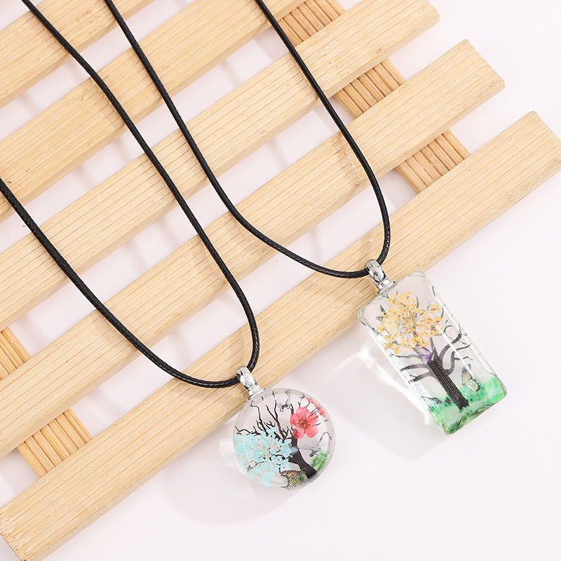 Handcrafted Four Seasons Tree Pendant Necklace – Resin Art Jewelry with Adjustable Chain, Nature-Inspired Pendant, Handmade Tree Necklaces, Round and Rectangle Tree Necklaces, Seasonal Jewelry Gift