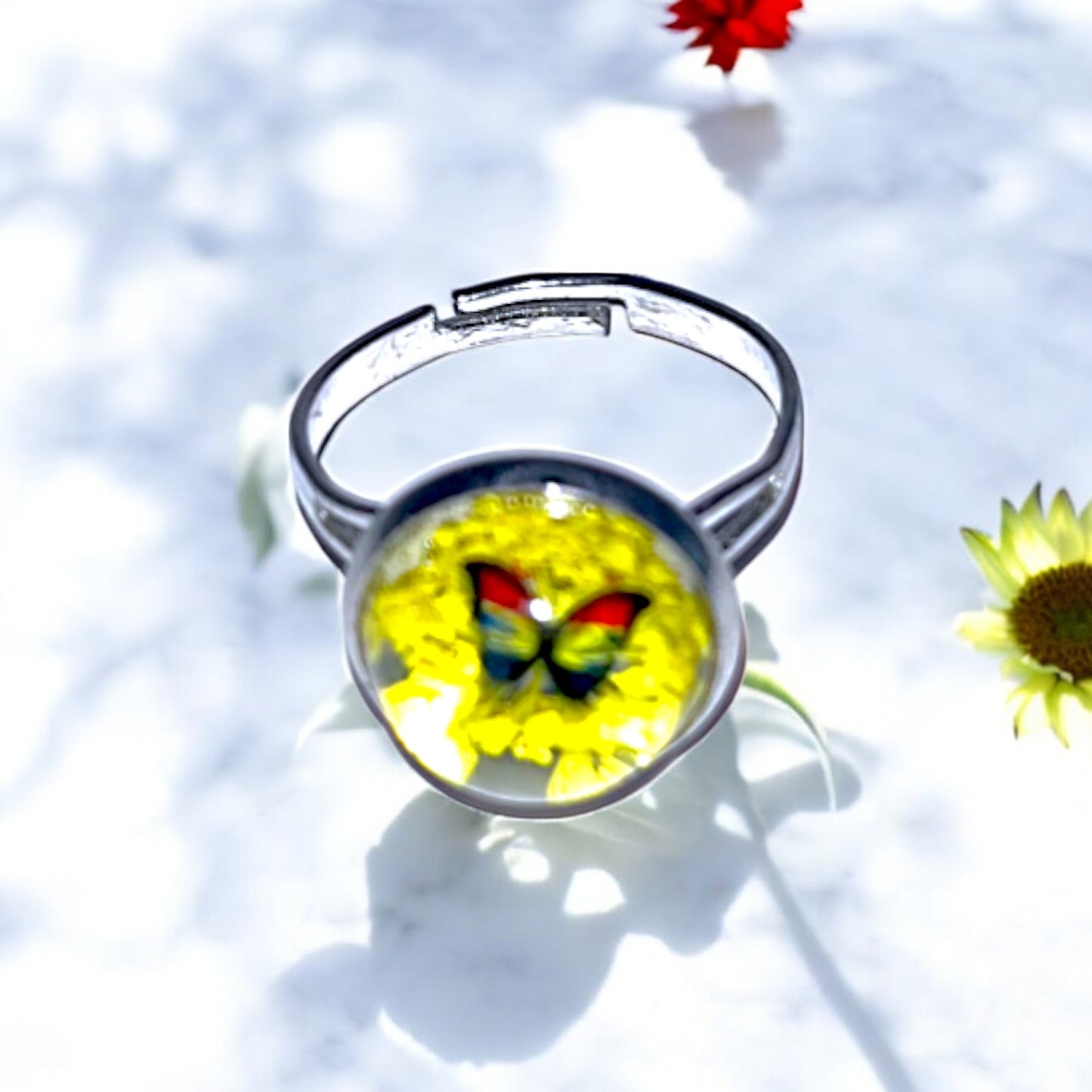 Butterfly Resin Rings – Vibrant Nature-Inspired Jewelry, Colorful Garden-Inspired Accessories, Handmade Gift for Nature Lovers