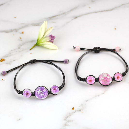 Handmade Adjustable Dried Flower Bracelet - Elegant and Colorful Designs, Unique Bracelets, Gift for Nature Lovers, Eco-Friendly Jewelry, nature-inspired, Nature-inspired Bracelet,
