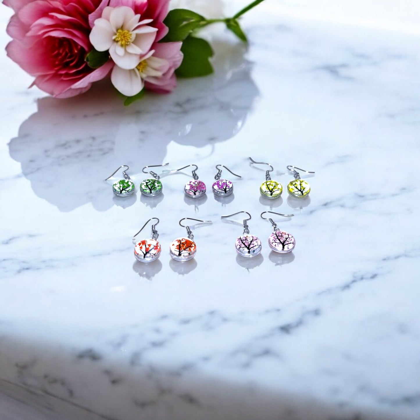 Handmade Tree of Life Resin Earrings – Seasonal Nature-Inspired Dangle Jewelry, Colorful Botanical Earrings, Unique Gifts for Nature Lovers