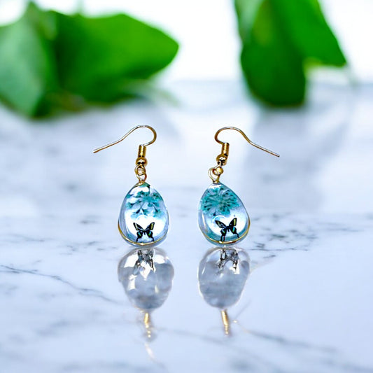 Whimsical Butterfly & Floral Drop Earrings – Handcrafted Nature-Inspired Jewelry, Resin Dangle Earrings, Colorful Spring Garden Design, Gift for Nature Lovers