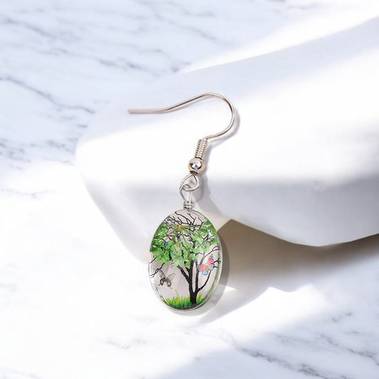 Gift for Nature Lovers, Handcrafted Seasonal Tree Dangle Earrings - Nature-Inspired Jewelry, Floral Dangle Earrings, Cherry Blossom Earrings, Handmade Nature Earrings,