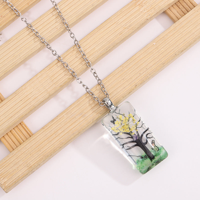 Handcrafted Four Seasons Tree Pendant Necklace – Resin Art Jewelry with Adjustable Chain, Nature-Inspired Pendant, Handmade Tree Necklaces, Round and Rectangle Tree Necklaces, Seasonal Jewelry Gift