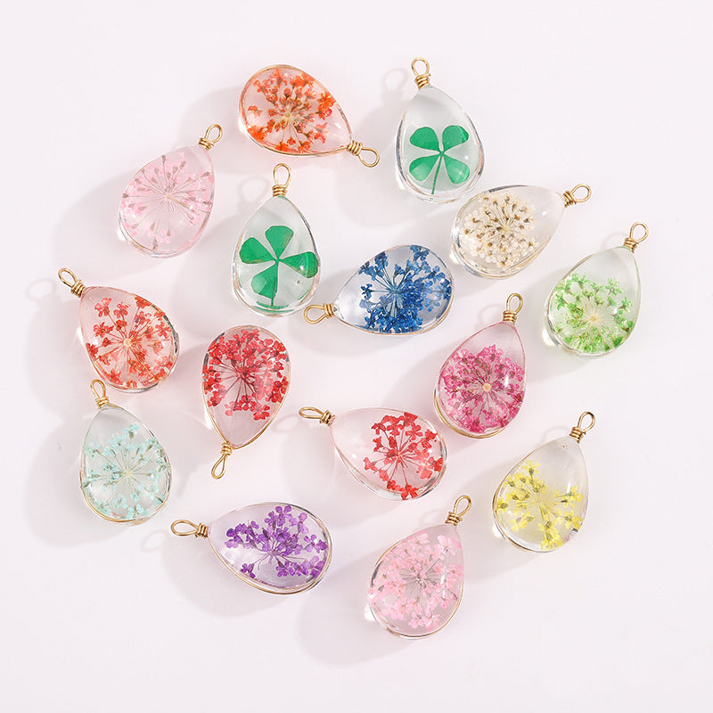 Handmade Dried Flower Resin Teardrop Necklace – Colorful Nature-Inspired Jewelry Charms, Unique Jewelry, Eco-Friendly Necklace, Colorful Floral Pendant