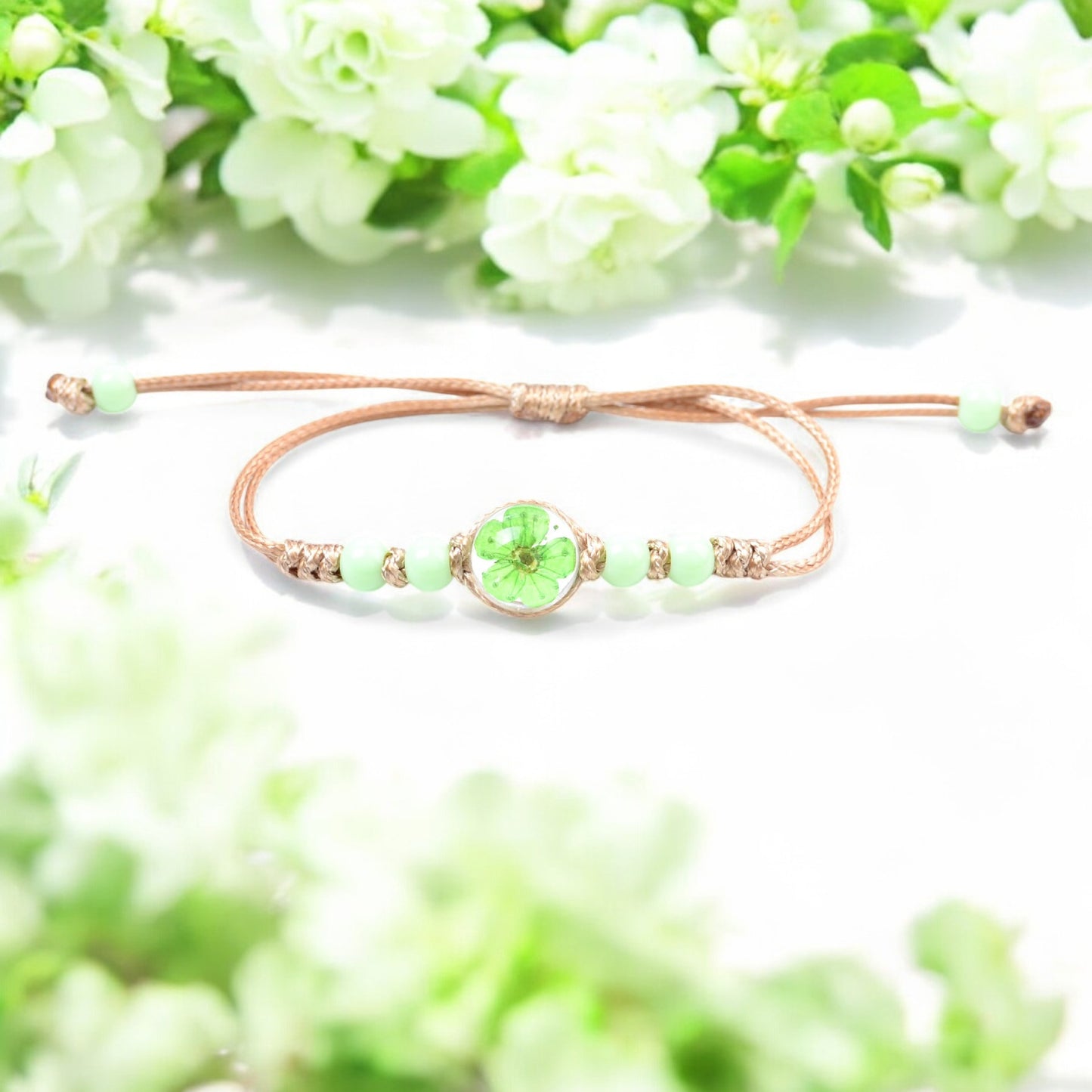 Handcrafted Floral Charm Beaded Bracelets – Adjustable and Vibrant, Handmade Floral Bracelets, Adjustable Beaded Bracelets, Boho Style Jewelry for Women, Dried Flower Charm Bracelets, Resin Flower Jewelry, Unique Handmade Jewelry