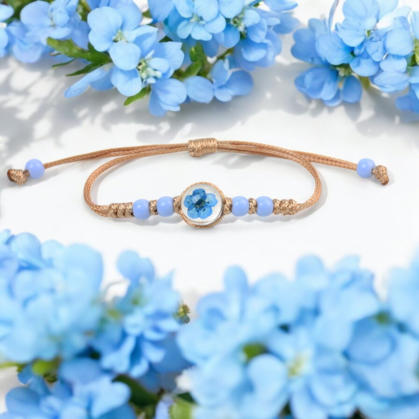 Handcrafted Floral Charm Beaded Bracelets – Adjustable and Vibrant, Handmade Floral Bracelets, Adjustable Beaded Bracelets, Boho Style Jewelry for Women, Dried Flower Charm Bracelets, Resin Flower Jewelry, Unique Handmade Jewelry