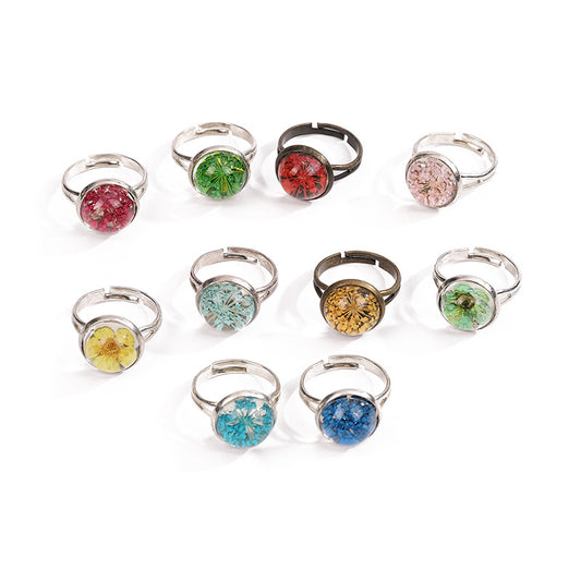 Handmade Resin Flower Adjustable Rings – Dried Floral Jewelry, Nature-Inspired Jewelry, Romantic Gift Ideas, Spring Jewelry Collection, Eco-Friendly Jewelry, Unique Gift,