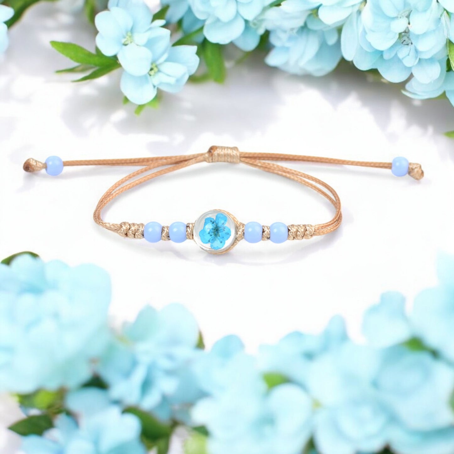 Handcrafted Floral Charm Beaded Bracelets – Adjustable and Vibrant, Handmade Floral Bracelets, Adjustable Beaded Bracelets, Boho Style Jewelry for Women, Dried Flower Charm Bracelets, Resin Flower Jewelry, Unique Handmade Jewelry