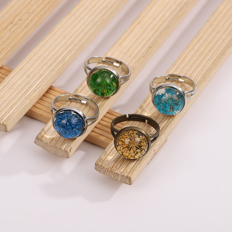 Handmade Resin Flower Adjustable Rings – Dried Floral Jewelry, Nature-Inspired Jewelry, Romantic Gift Ideas, Spring Jewelry Collection, Eco-Friendly Jewelry, Unique Gift,