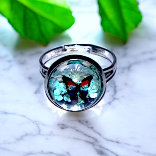 Butterfly Resin Rings – Vibrant Nature-Inspired Jewelry, Colorful Garden-Inspired Accessories, Handmade Gift for Nature Lovers