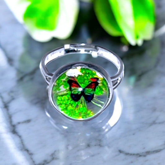 Butterfly Resin Rings – Vibrant Nature-Inspired Jewelry, Colorful Garden-Inspired Accessories, Handmade Gift for Nature Lovers